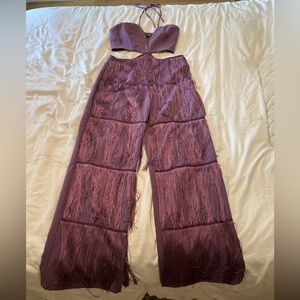 Purple fringe jumpsuit - halter and cut outs